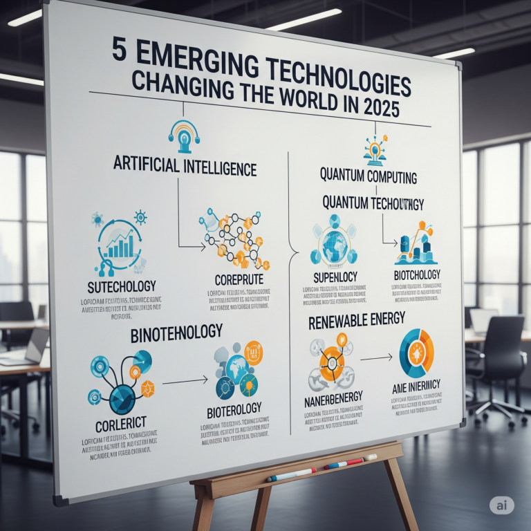 🌍 Introduction: A World in Constant Transformation We are living in one of the most disruptive periods in history. In 2025, emerging technologies are not just trends — they’re reshaping how we live, work, and connect. From AI that writes code to quantum computers solving unsolvable problems, innovation is moving fast — and the impact is global. Let’s dive into the five most powerful technologies changing the world right now. 🔮 1. Generative AI: Machines That Create Generative AI has moved beyond text generation. Today, it's revolutionizing: Content creation (videos, images, music) Software development Customer service automation Marketing personalization Tools like ChatGPT, Midjourney, and Sora by OpenAI are helping creators, businesses, and educators do more in less time. 📌 Why it matters: Generative AI is democratizing creativity and speeding up productivity across industries. 🌐 2. Quantum Computing: The Next Frontier of Intelligence Quantum computing isn't science fiction anymore. In 2025, companies like IBM, Google, and Intel are pushing quantum processors closer to real-world application. These machines can: Solve complex simulations Break current encryption systems Revolutionize materials science and pharmaceuticals 📌 Why it matters: Quantum computing will change cybersecurity, finance, and drug discovery forever. 🚗 3. Autonomous Everything: From Cars to Deliveries We’re seeing a rapid shift toward autonomy. Thanks to AI, edge computing, and improved sensors, autonomous systems are everywhere: Self-driving cars & trucks (Waymo, Tesla, Cruise) Delivery robots and drones AI-powered warehouse automation 📌 Why it matters: These technologies reduce human error, speed up logistics, and increase operational efficiency. 📡 4. 6G and Beyond: Hyperconnectivity on the Horizon While 5G is still rolling out globally, 6G development is already underway. It promises: Speeds 100x faster than 5G Real-time holographic communication Smart city infrastructure with AI Global satellite integration 📌 Why it matters: 6G will be the backbone of fully immersive, intelligent digital ecosystems. ♻️ 5. Green Tech: Sustainability Goes High-Tech As climate concerns grow, technology is becoming part of the solution. Green innovations are scaling fast: Smart energy grids powered by AI Carbon capture and storage Next-gen solar panels and wind turbines Biodegradable electronics 📌 Why it matters: Emerging green tech is vital for building a sustainable and livable future. 🚀 Final Thoughts: The Future Is Already Here These five technologies are not predictions — they’re today’s reality. They're disrupting industries, solving global problems, and opening up opportunities we couldn’t have imagined a decade ago. If you want to stay relevant in the modern world, understanding and adapting to these technologies is no longer optional — it’s essential. 🧠 Key Takeaways Generative AI is reshaping creativity and automation Quantum computing is breaking computational boundaries Autonomous systems are optimizing mobility and logistics 6G will redefine digital communication Green tech is powering sustainable transformation